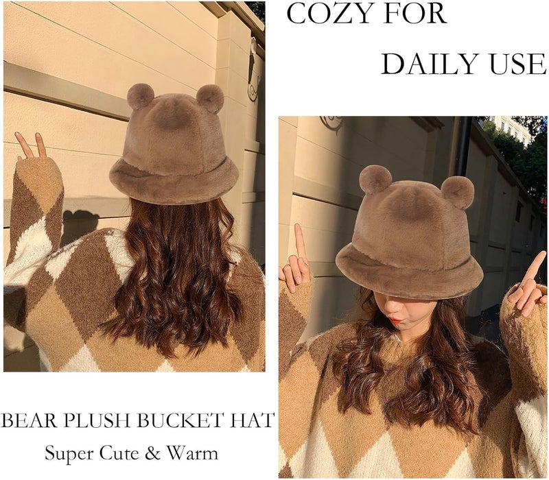 BEARUN Winter Faux Fur Furry Bucket Hat Fluffy Fuzzy Warm Hat Plush Fisherman Hat for Women Men Teens Girls - Image 2